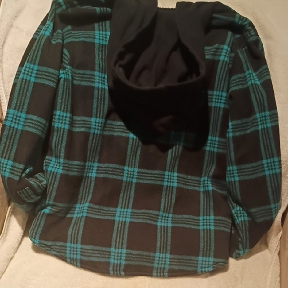 Urban Outfitters Kids Black and Blue Plaid Hoodie - Picture 4 of 5